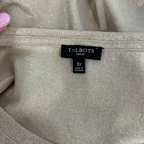 Talbots Tan Metallic Shimmer Long Sleeve Round Neck Top Size 3X - Picture 5 of 9